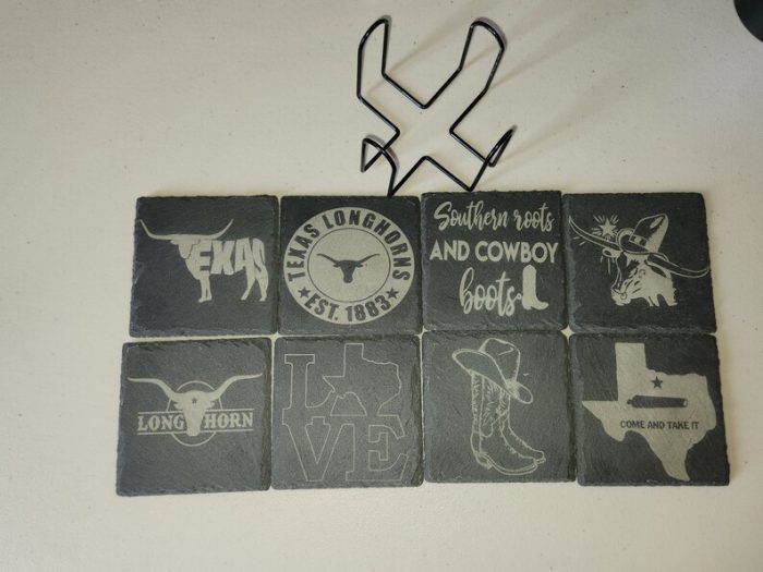 A collection of texas themed coasters.