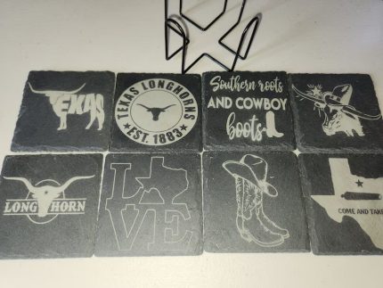 A collection of texas themed coasters.