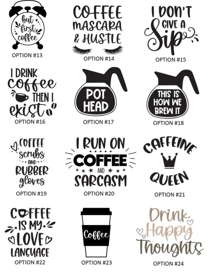 A bunch of different coffee related designs on the front page.