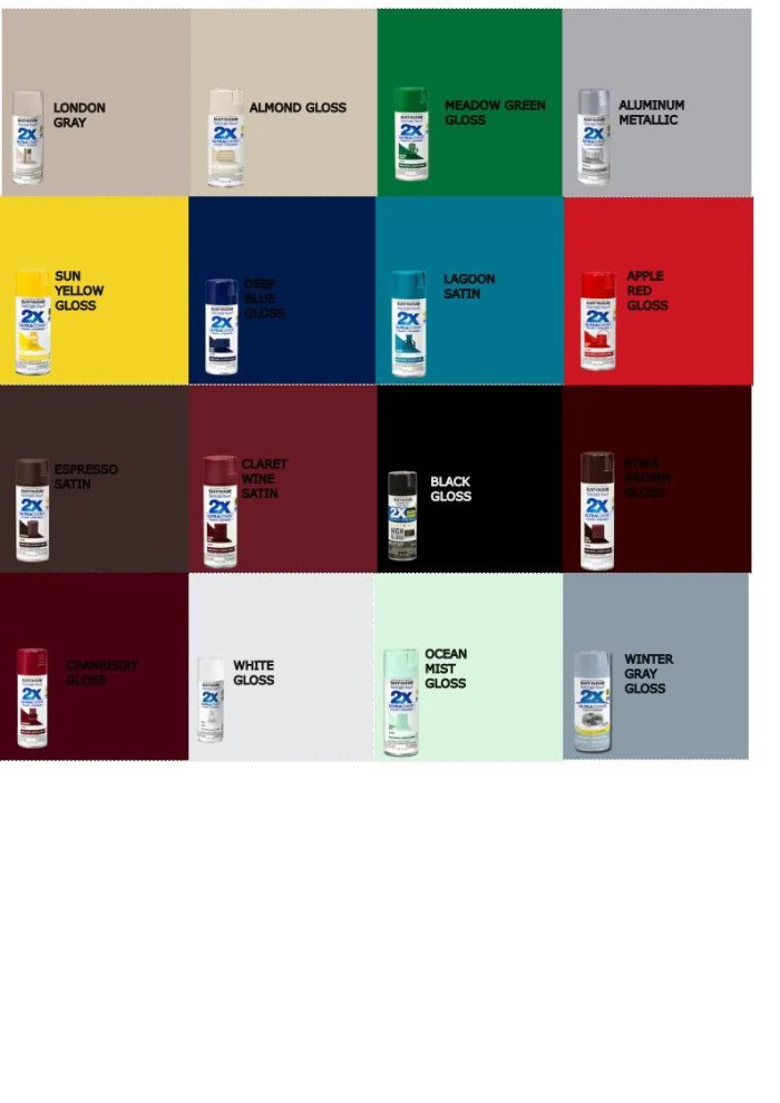 A series of color swatches for different paints.