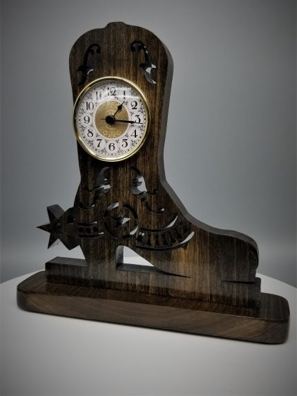 A wooden clock with stars and the word " justice ".