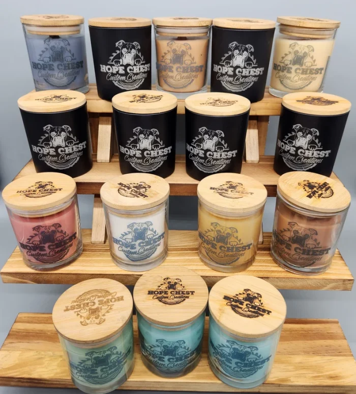A display of jars with different designs on them.